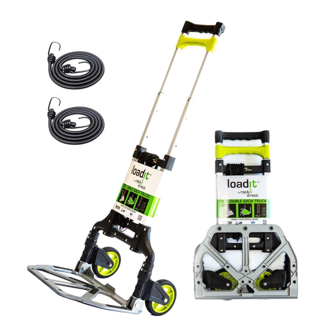 Heavy Duty Trolley on Wheels 90kg - LoadIt Folding Hand Truck Foldable Sack Barrow Aluminium - Collapsible Dolly Cart for Moving Warehouse Delivery Furniture