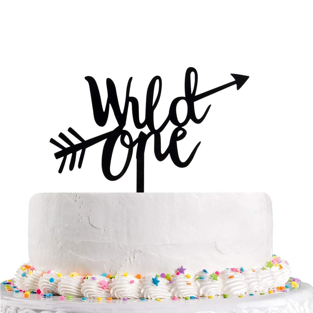 Wild One With Arrow Cake Topper - First Birthday Cake Toppers -Black Happy Birthday Baby Shower Party Decorations Supplies