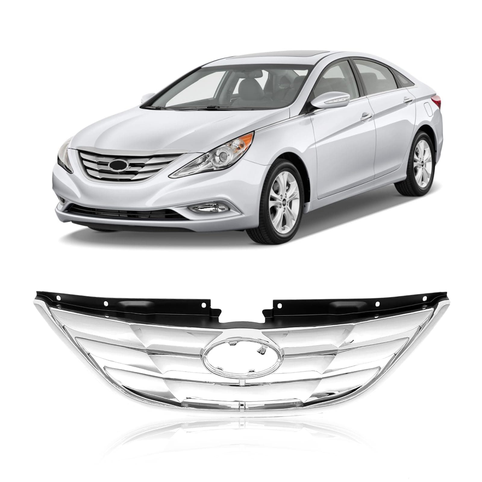 CarPartsDepot Front Grille Grill All Chrome Compatible With 2011-2013 Hyundai Sonata Sedan 2011-2013 HY1200154 863503S100