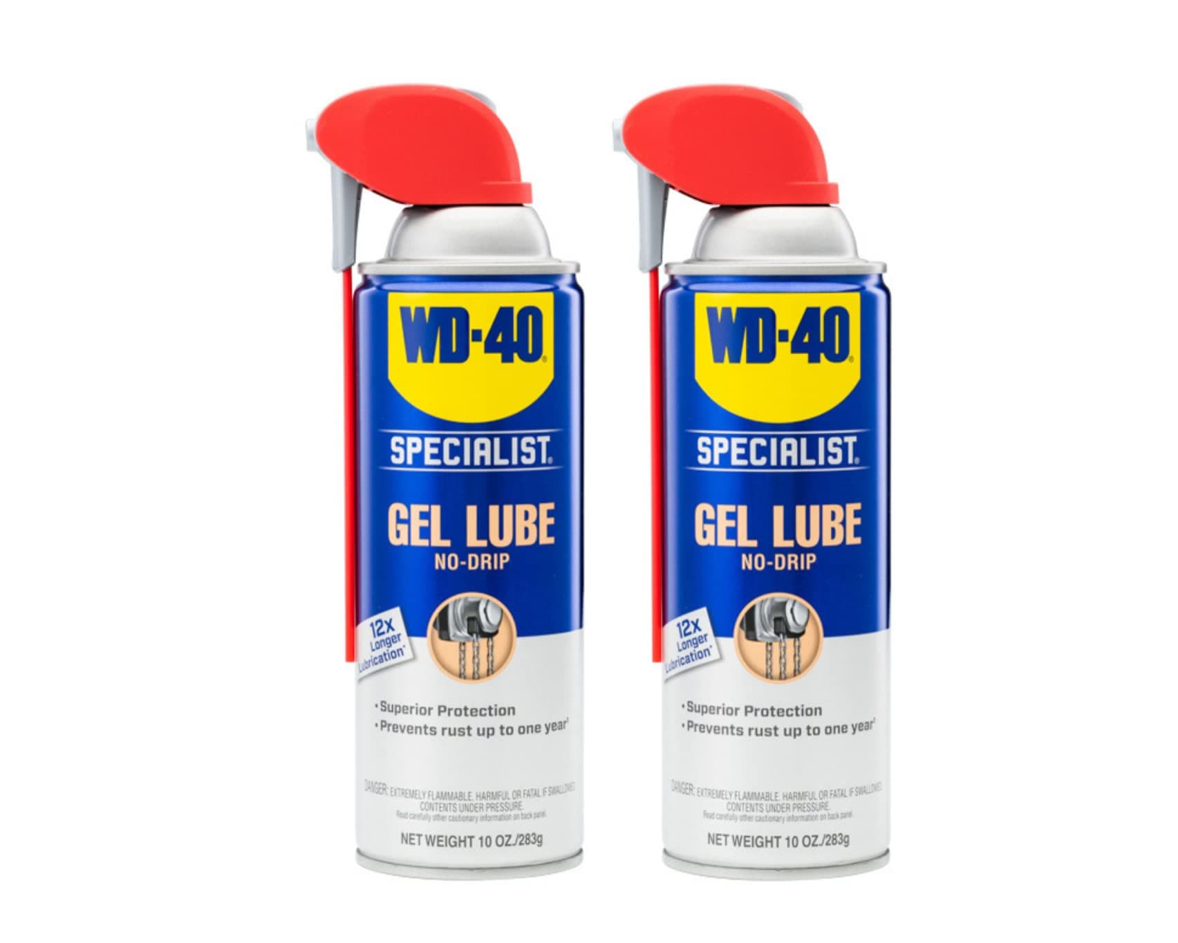 WD-40 Specialist Gel Lube with Smart Straw Sprays 2 Ways, Twin Pack, 10oz cans, No drip Lubricant, Non-Fling Lubricant, (Pack of 2) (300851)
