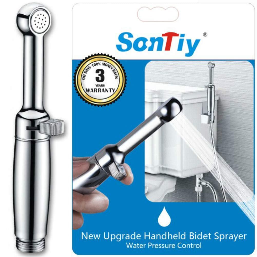 Hand Held Bidet Sprayer for Toilet, SonTiy Baby Cloth Diaper Sprayer for Toilet Water Sprayer Chrome-Solid Brass-3 Years Warranty-Adjustable Pressure Control