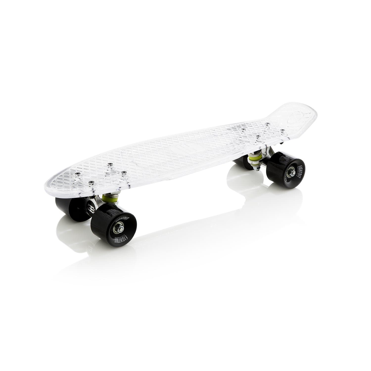 EightBit 22 Inch Complete Youth Skate Board with Clear Deck - Kids Retro Skateboard - Bone/Ninja