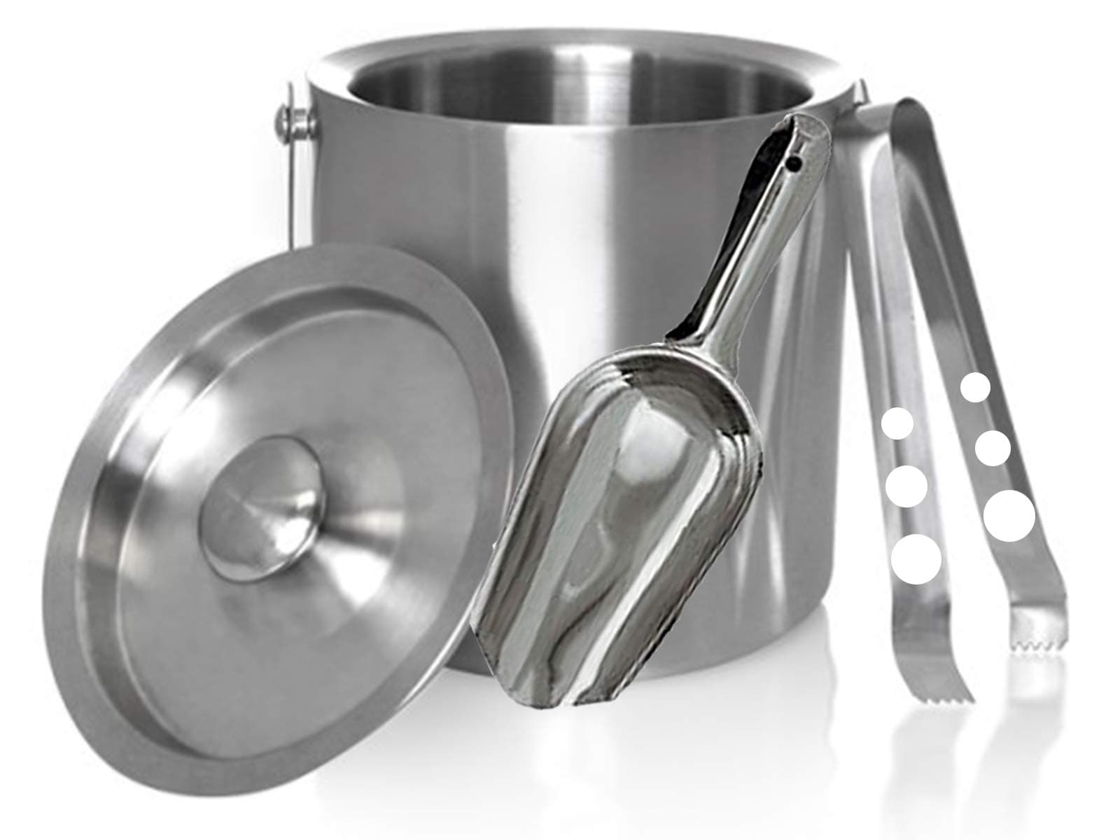Cocktail & Dreams Super Strong Stainless Steel Ice Bucket Tong and Scoop (Silver)