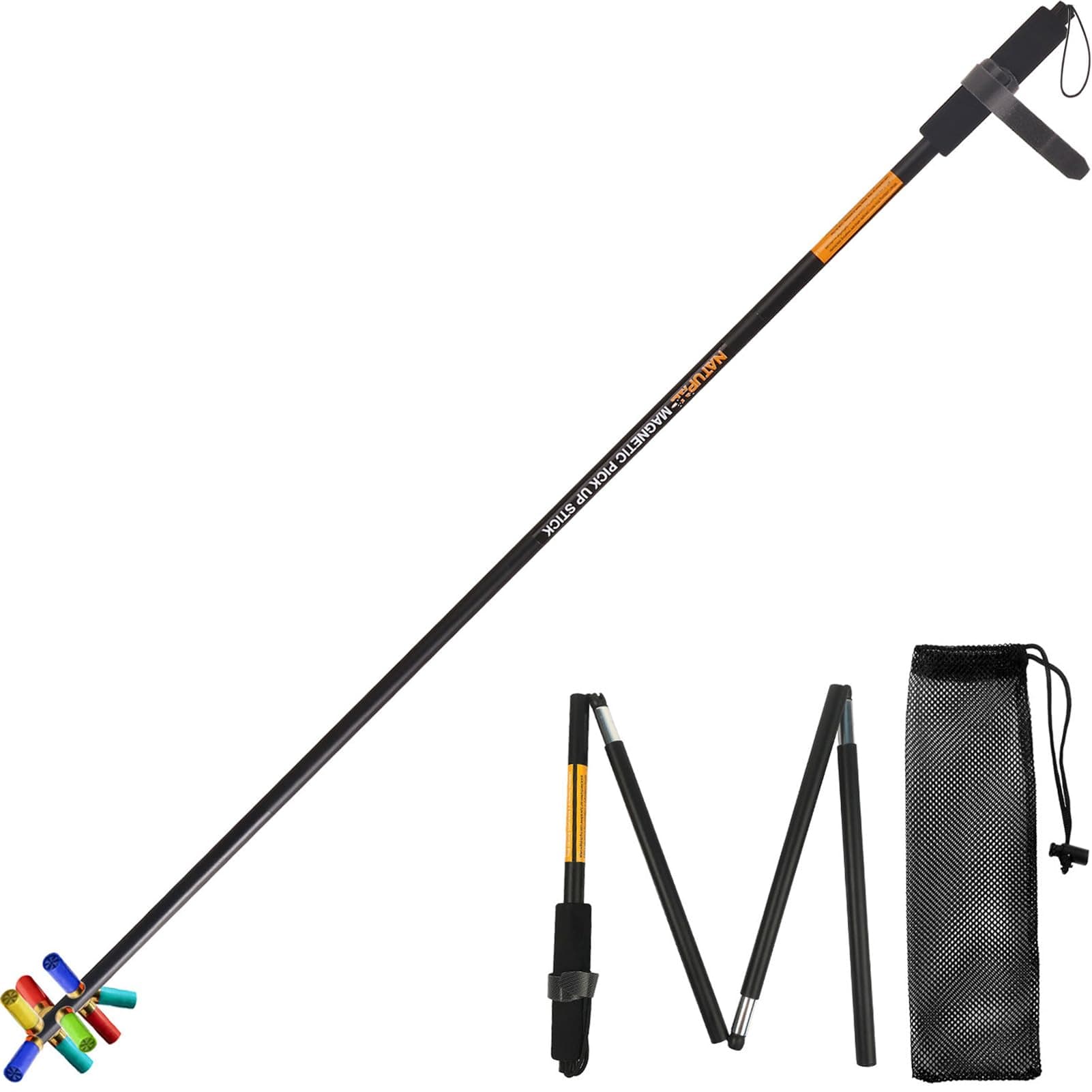 Shotgun Shell Hull Retriever Pick Stick, Magnetic Shell Retriever Pickup Pole, Shotgun Accessories, with Mesh Carrying Bag, Four-Section Fold Pickup Grabber Tool