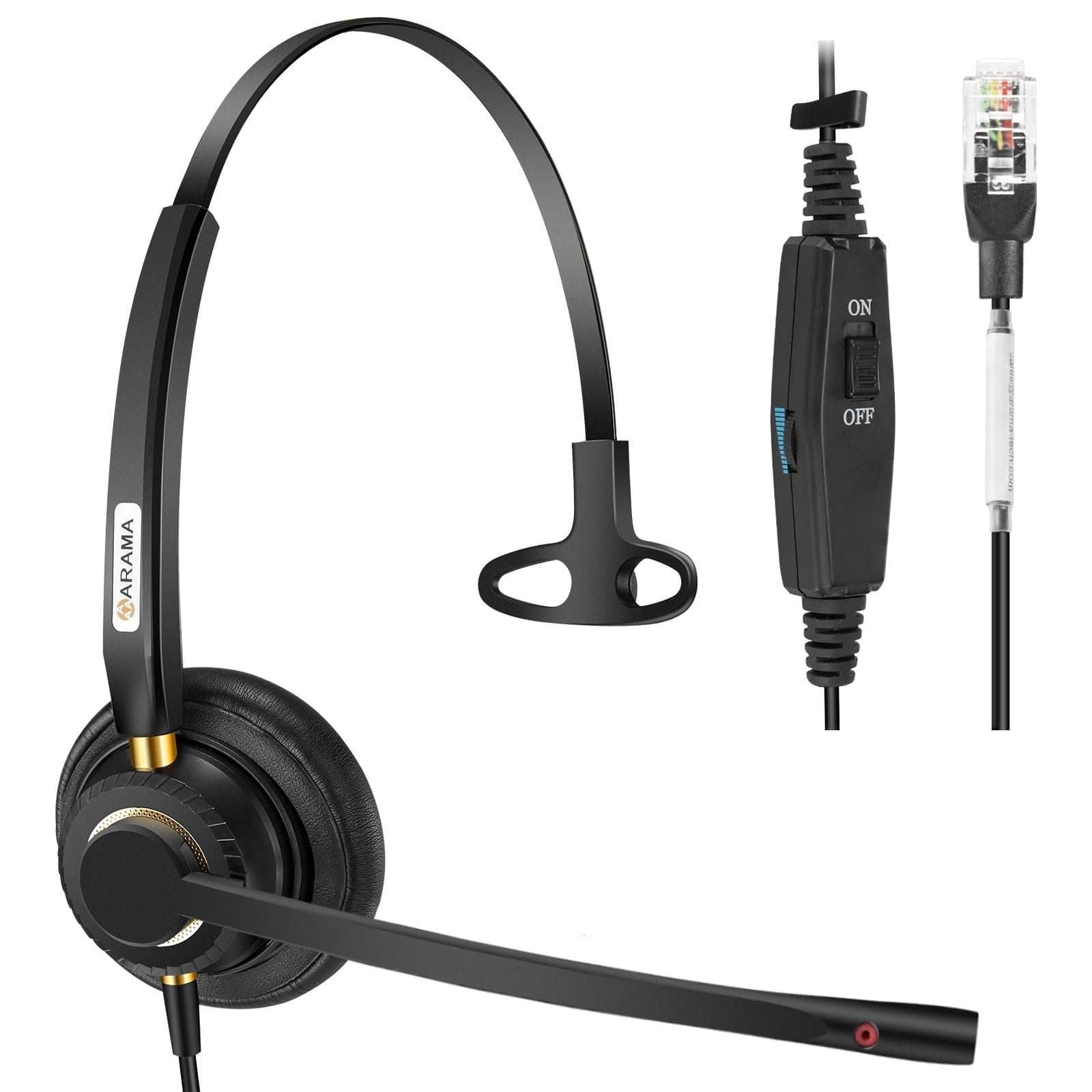 Arama A800S Wired Telephone Headset with Noise Cancelling Mic for Plantronics Polycom ShoreTel Zultys Toshiba NEC Nortel Norstar Packet8 Siemens ROLM Aspire Dterm Meridian Landline Deskphones