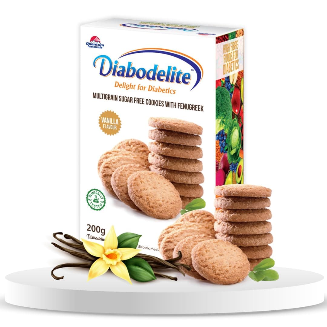 Diabodelite 200g Cookies Vanilla Flavour| Delight For Diabetics Multigrain sugar-free Digestive cookies with fenugreek | for Maintaining Optimum Balancing Blood Sugar | Low GI, Rich in Fibre |Pack of 1