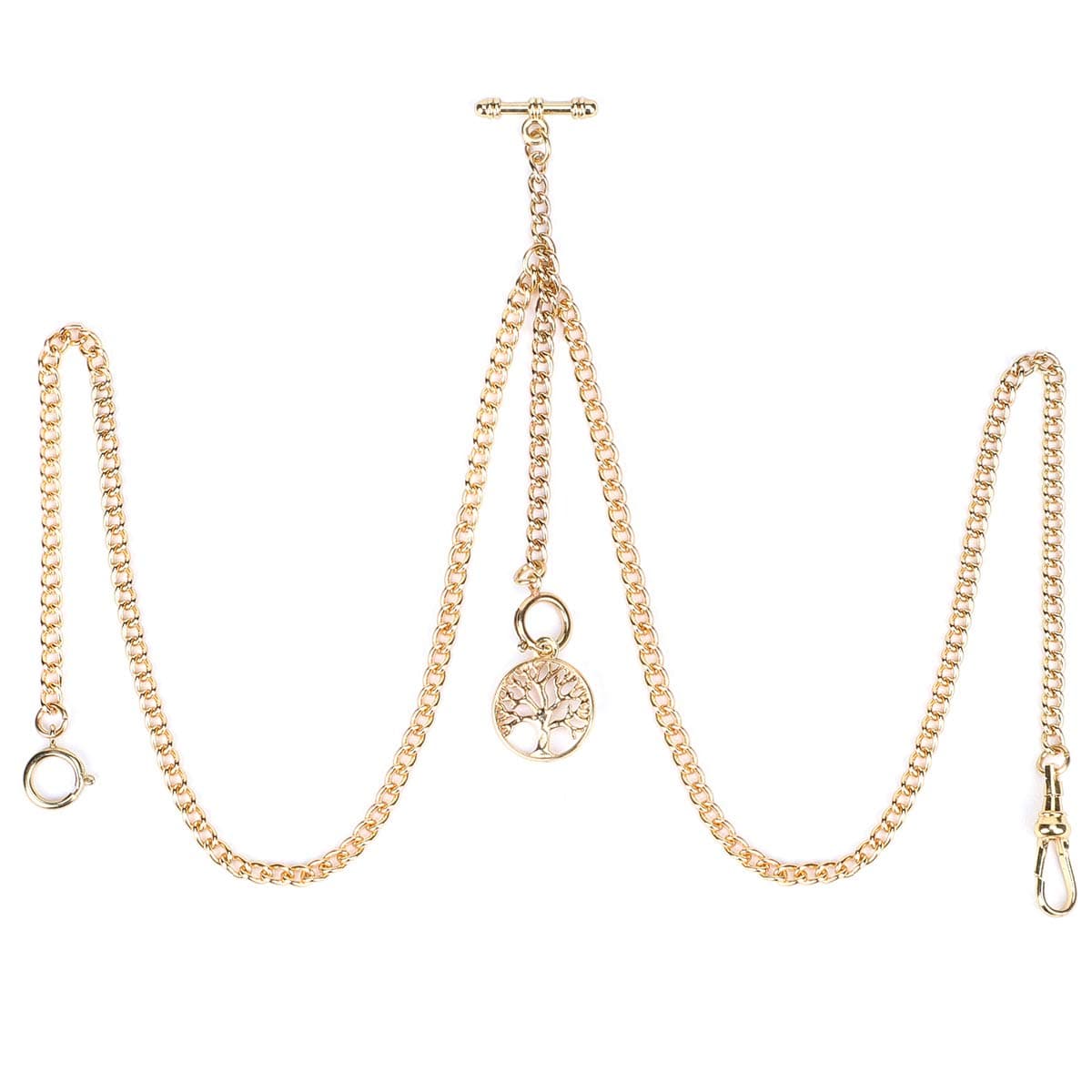 Double Albert T-Bar Chain + Life Tree Pendant