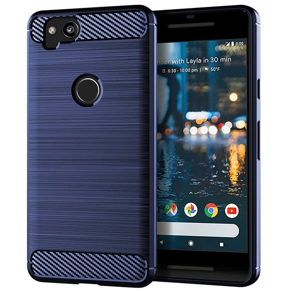 Google Pixel 2 Case, Slim Thin Carbon Fiber TPU Shock Absorption Anti-Scratches [Anti-Fingerprint] Flexible Protective Cases Cover for Google Pixel 2 (Navy)