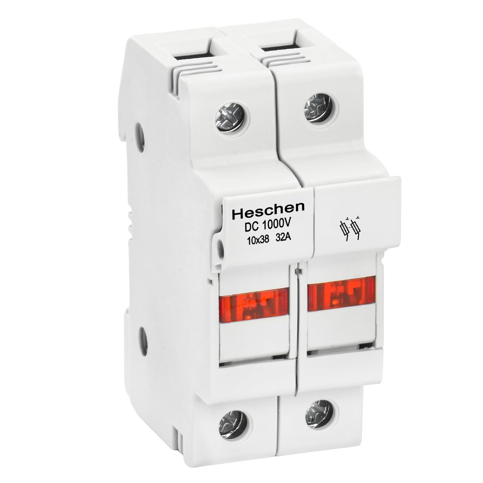 Heschen Solar/Photovoltaic Fuse Holder, PV Fuse Holder, RT18-32(X), DC1000V 32A, 2 Pole, Blown Fuse Indication, 35mm DIN Rail Mounting, for ST-10PV 10 * 38mm Fuse