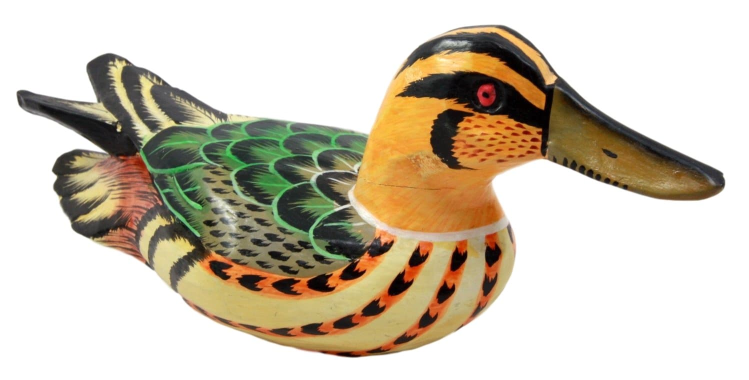 Balikraft Hand Made Wood Artisans "Bebek Elok" Bright Colorful Waterfront Duck Decorative Figurine 9.5"L