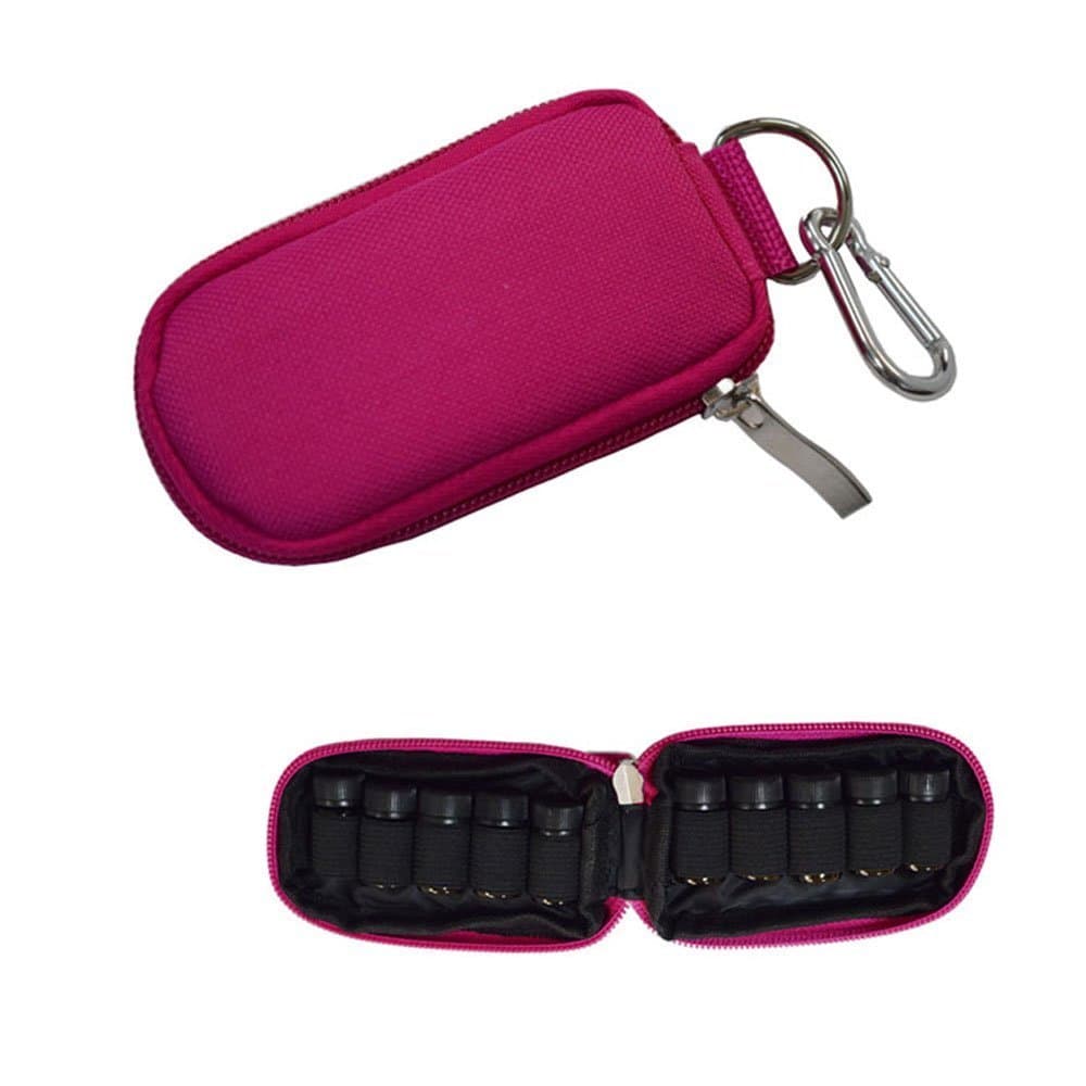 Keychain Essential Oil Carrying Case Holds 10 Bottles 2ml&3ml for Travel or Home Storage Shockproof Padded Thick Foam Inside with 5pack 2ml Dram Vials Sample (Rose)