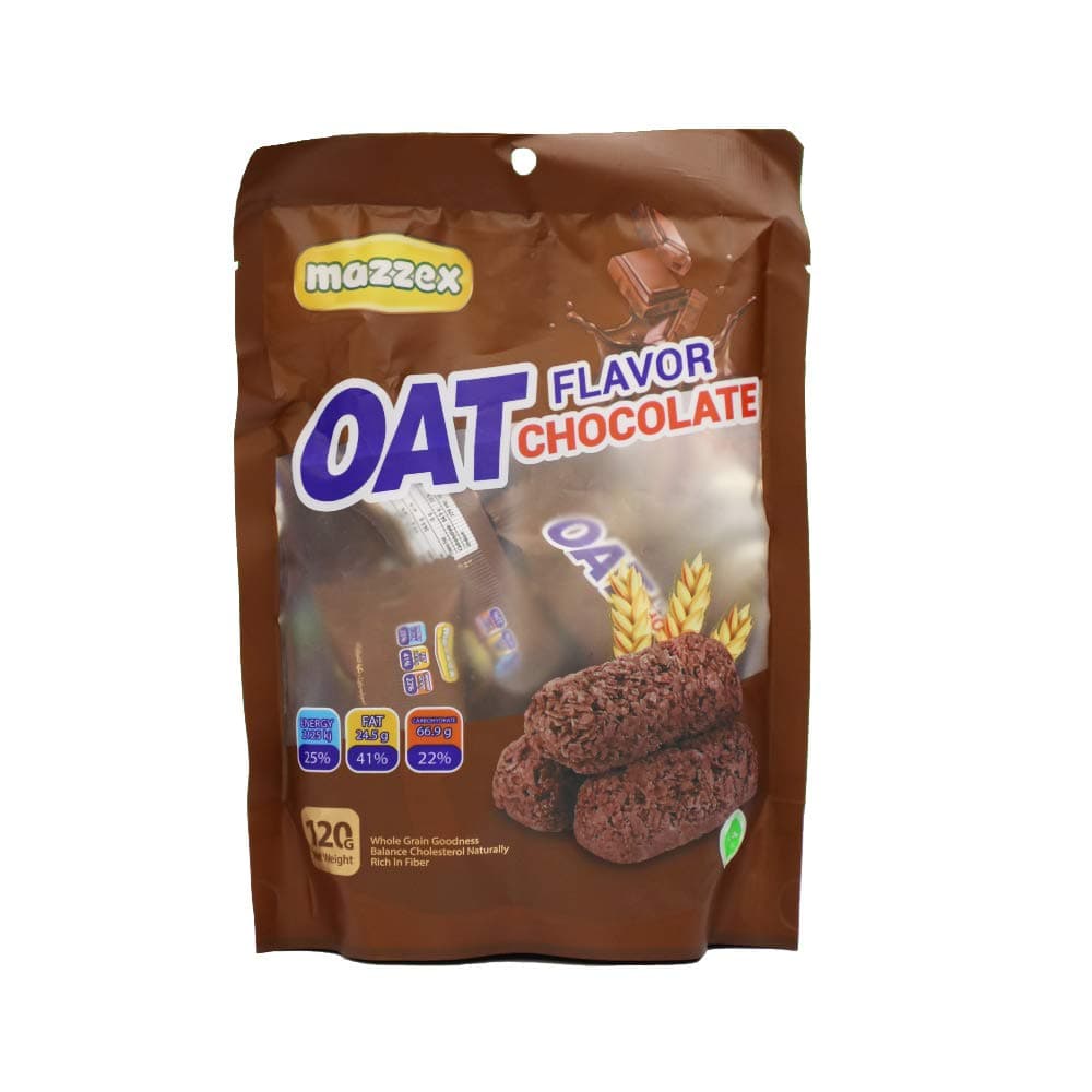 Mazzex Chocolate Oat Snack 120g (12 Bars) | Healthy Snack, Low Sugar, High-Fiber Ready-to-Eat Energy & Breakfast Bar | Natural Whole Grain Grab & Go, Chocolate Treat for Kids & Adults