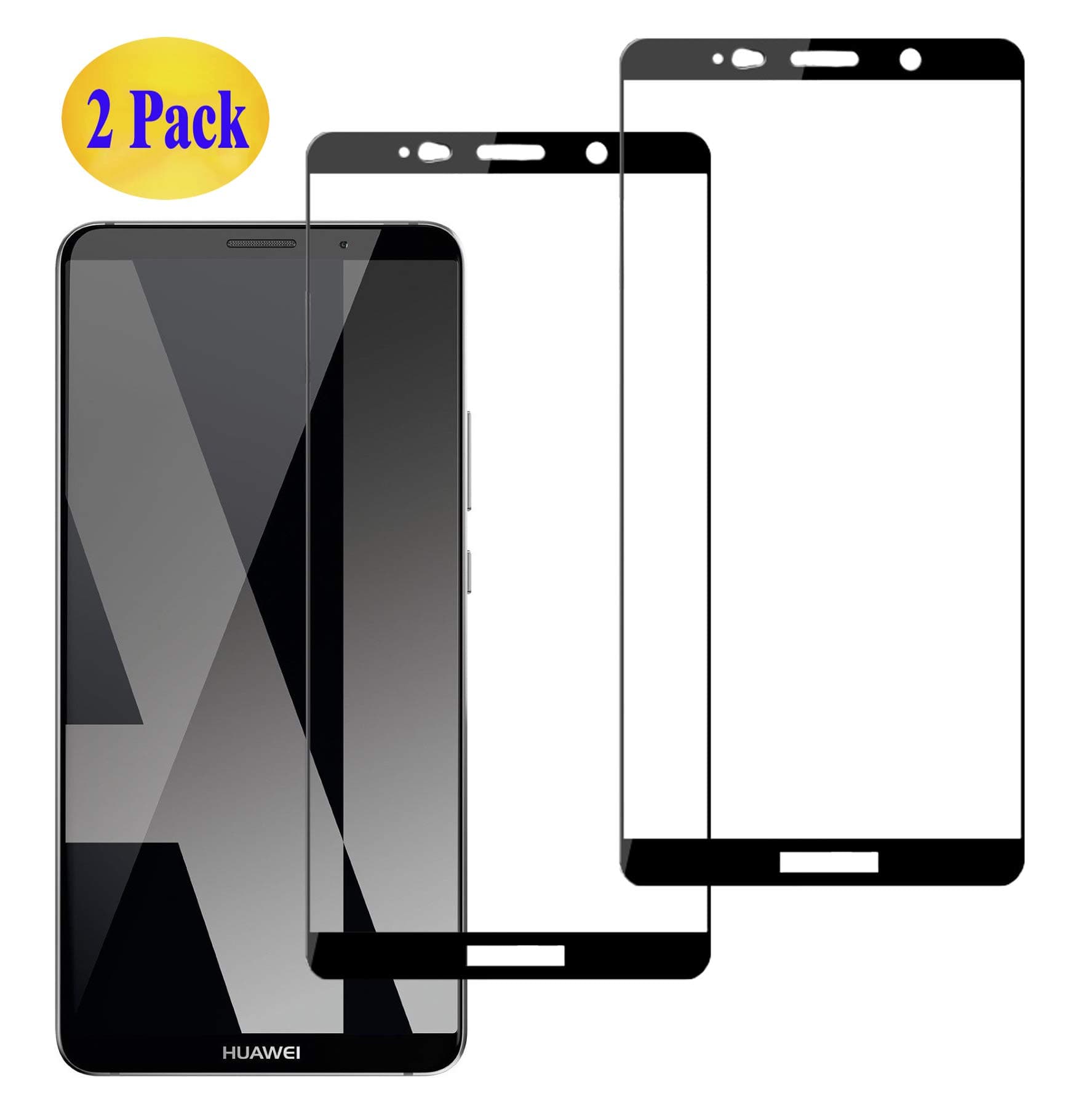 Eachy Compatible with Mate 10 Pro Tempered Glass Screen Protector, [2 Pack] Mate 10 Pro Screen Protector (6.0 inch) Full Coverage Premium Glass Film Protection Edge to Edge-Black