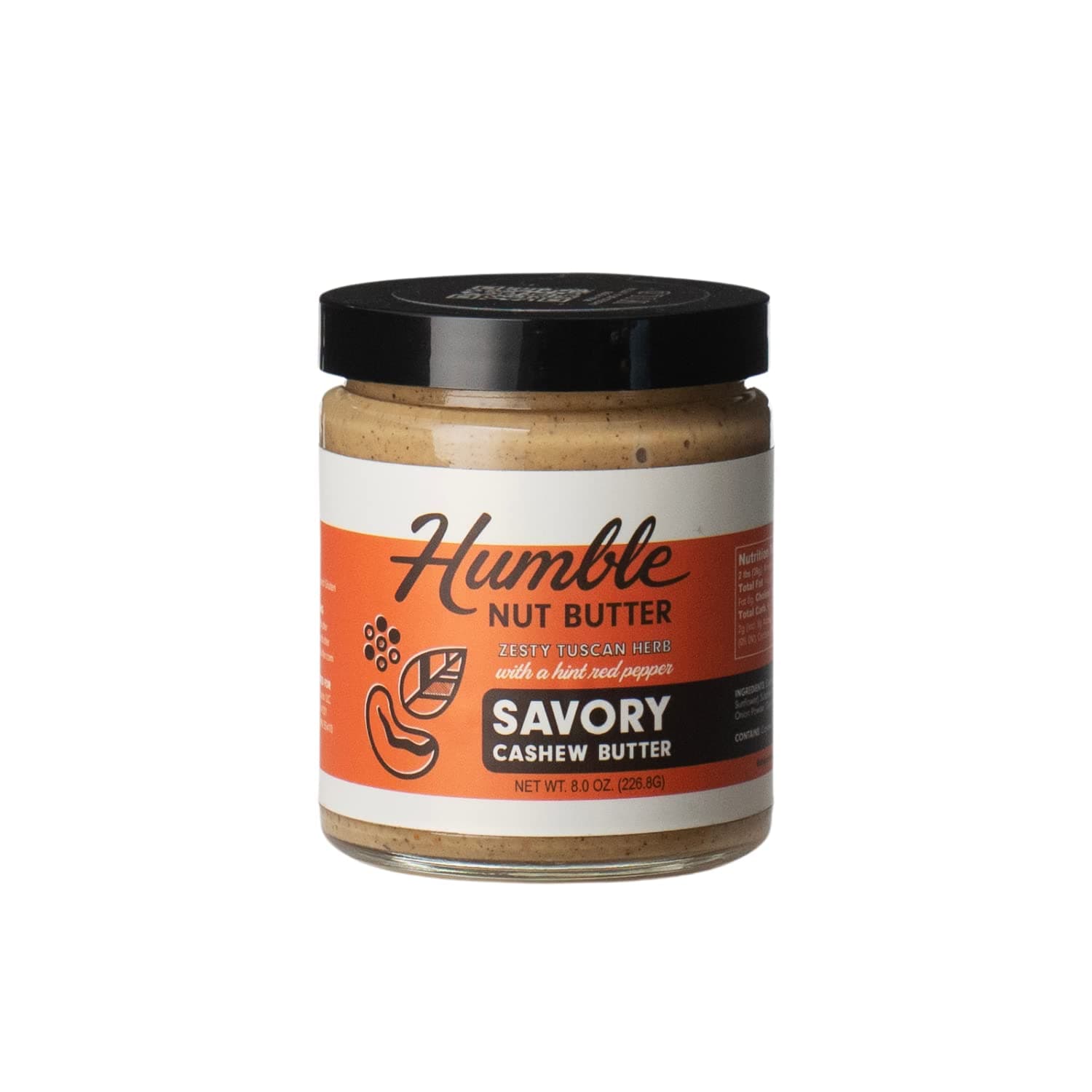 Humble Nut Butter | 8.0 oz (Pack of 1) | Sundried Basil Cashew Butter | High Protein Healthy Snacks | Gluten Free & Vegan | Garlic, Basil, Sundried Tomatoes & Red Pepper | Gourmet Housewarming Gift