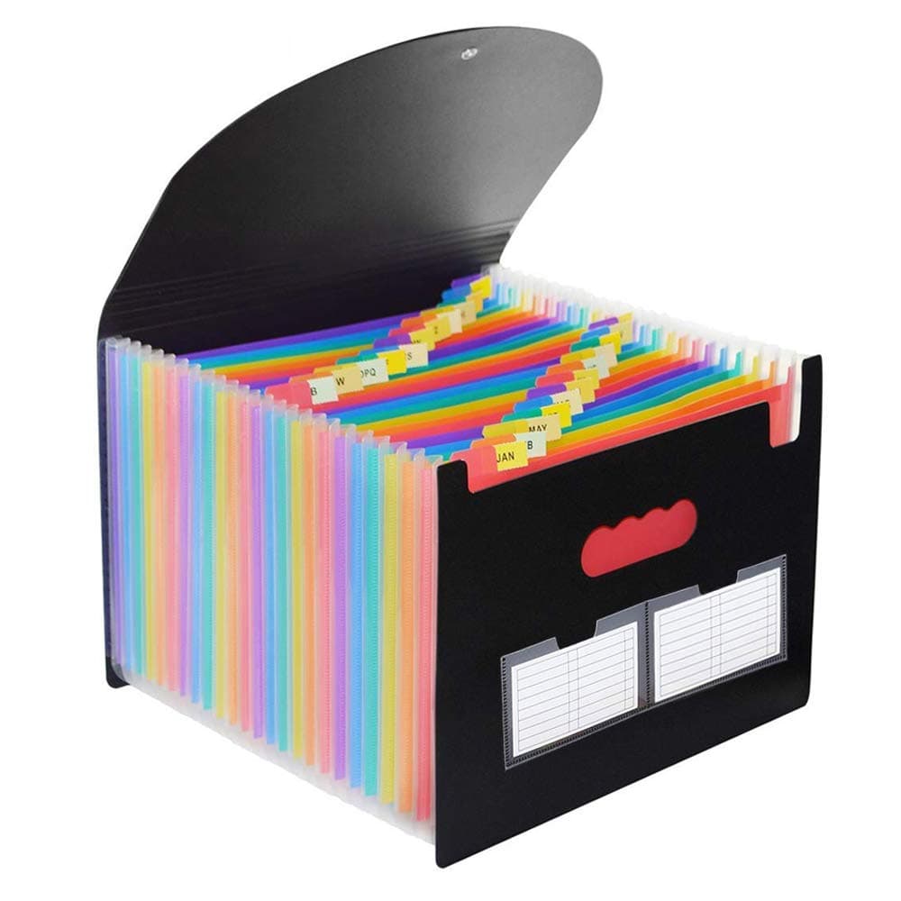 24 Pockets Expanding File Folder with Cover - Expandable Accordion File Organizer Portable Plastic Multi-Colour Large Capacity Document Holder A4/Size Letter Paper for Business/Office