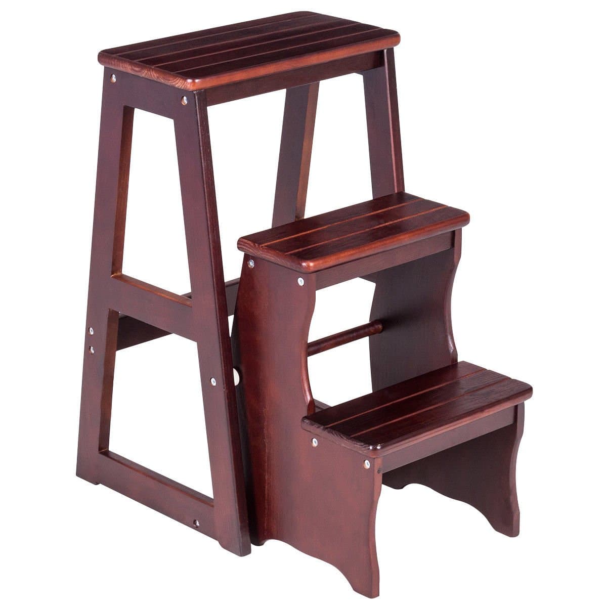 New 3 Tier Folding Wood Step Stool Ladder Chair Bench Seat Utility Home Kitchen