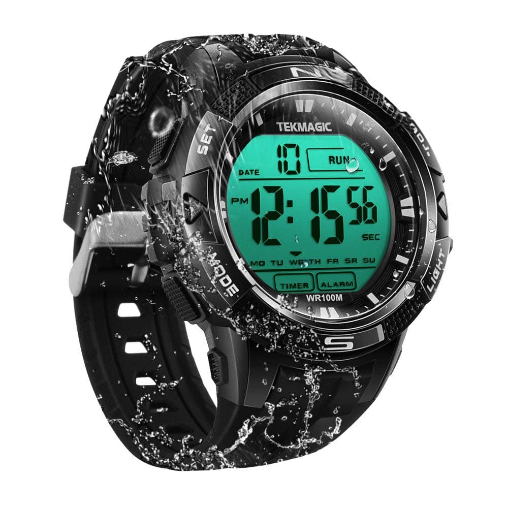 10ATM Waterproof Sport Watch for Swimming Diving with Stopwatch, 12/24 Hour Format, Dual Time Zone, Alarm Functions (2019 Version)