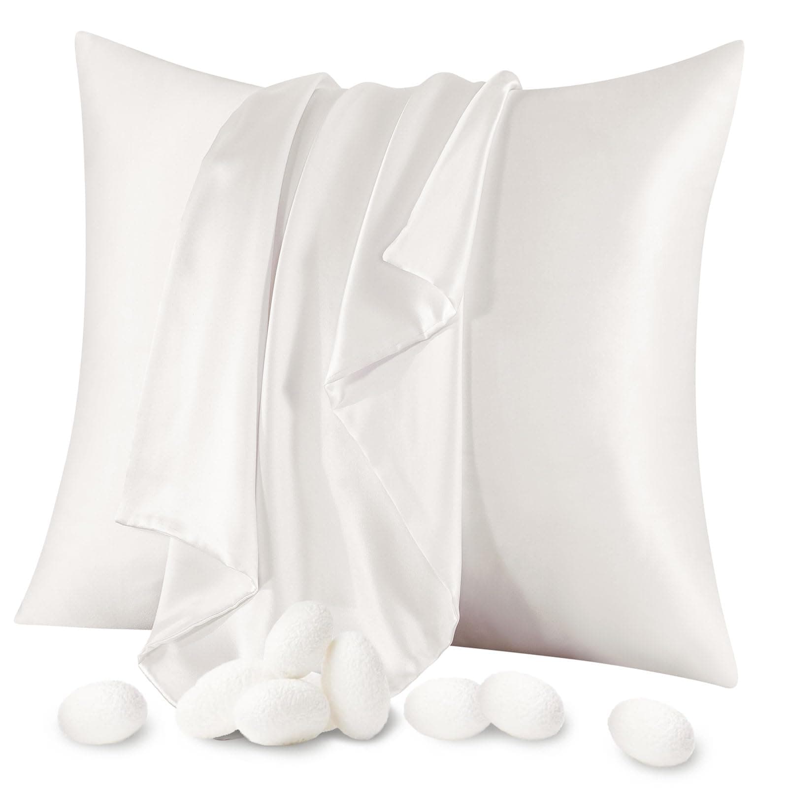100% Mulberry Silk Pillow Cases Silk Pillowcases for Hair and Skin Both Side Real Silk Pillowcases Hidden Zipper 21 Momme Silk Pillow Covers（Ivory White, Standard：20"x26",1pcs）