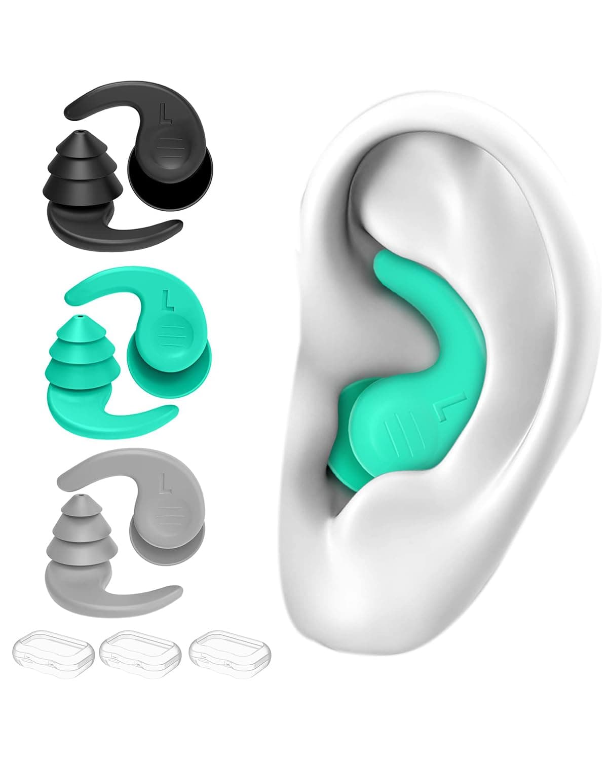 OYOSONABYMYEar Plugs, 3 Pairs Waterproof Earplugs, Reusable Silicone Ear Plugs for Sleeping, Ear Plugs for Swimming, Surfing Snorkeling and Other Water Sports (Adults & Teens 14+)