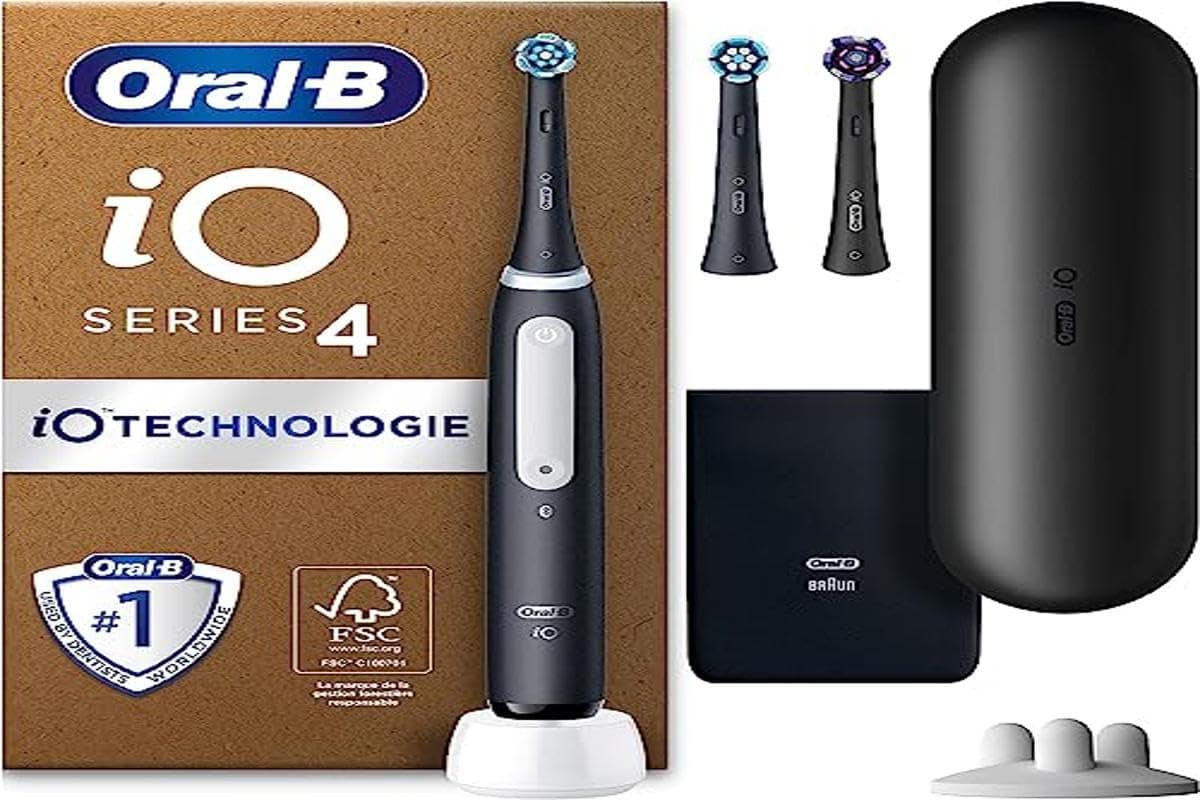 Oral-BiO Series 4 Plus Edition Electric Toothbrush, Plus 3 Replacement Toothbrush Heads, Magnetic Case, 4 Cleaning Modes, Matte Black, Designed by Braun, Test Winner Stiftung Warentest (12/2023)
