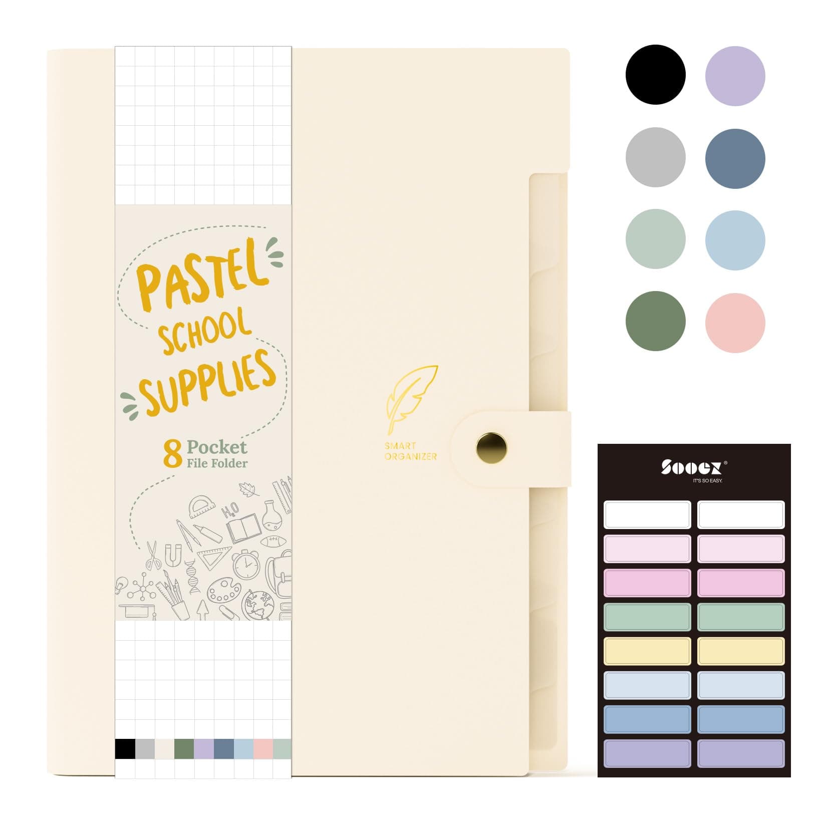 Sooez Aesthetic 8 Pocket Accordion File Organizer, Pastels Expanding File Folder for Important Document with Labels, Portable Receipt Bill Paper Organizer for Office School Supplies, Letter Size Beige