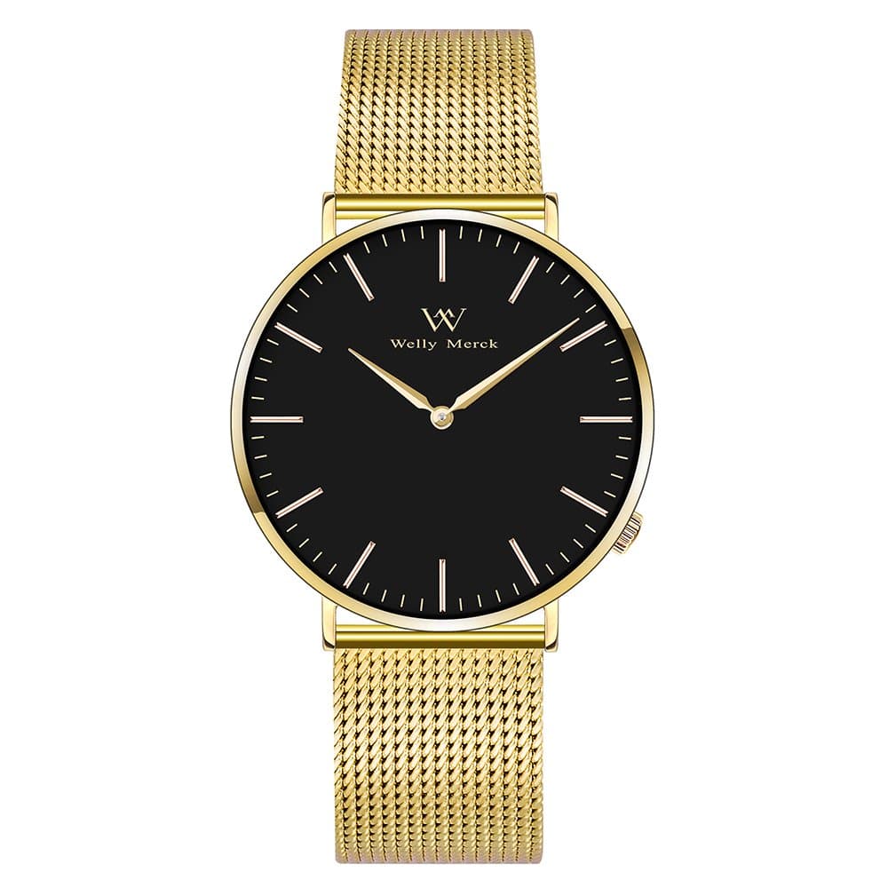 Welly Merck Men's Analogue Quartz Swiss Watch Gold Steel Strap M-C8M3, Gold, 42 mm, Strap, Gold, 42 mm, Bracelet