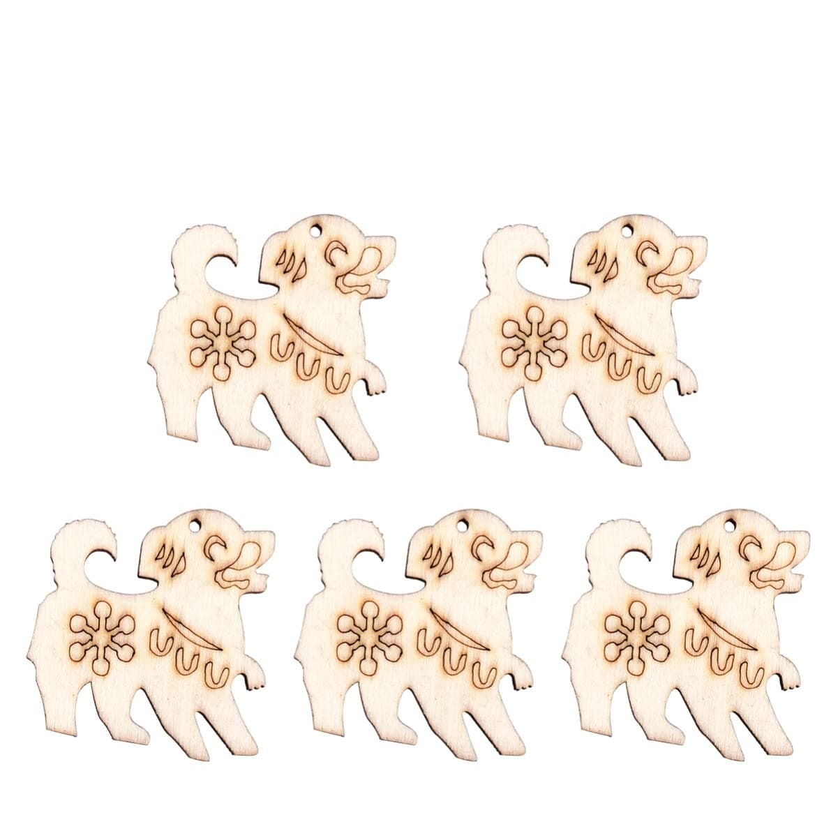 TOYMTTOY 10 Pcs Unfinished Wood Chips Cutouts Wooden Ornaments Chinese Zodiac Animals for DIY Arts Crafts Props (Dog)