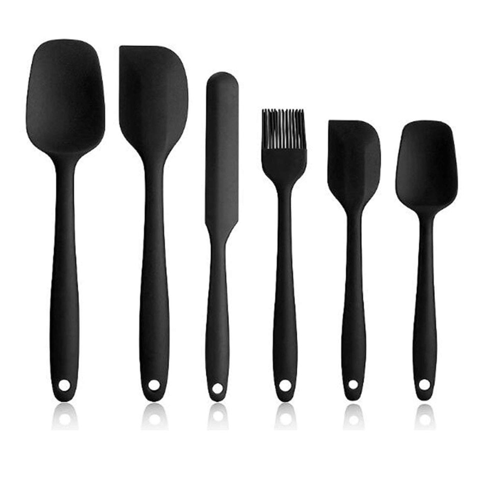 Set of 6 Silicone Spatulas for Cooking, Highly Heat Resistant BPA Free Non-Stick Silicone Spatulas Set for Baking, Cooking and Mixing, with Strong Stainless Steel Core Design. (Black)