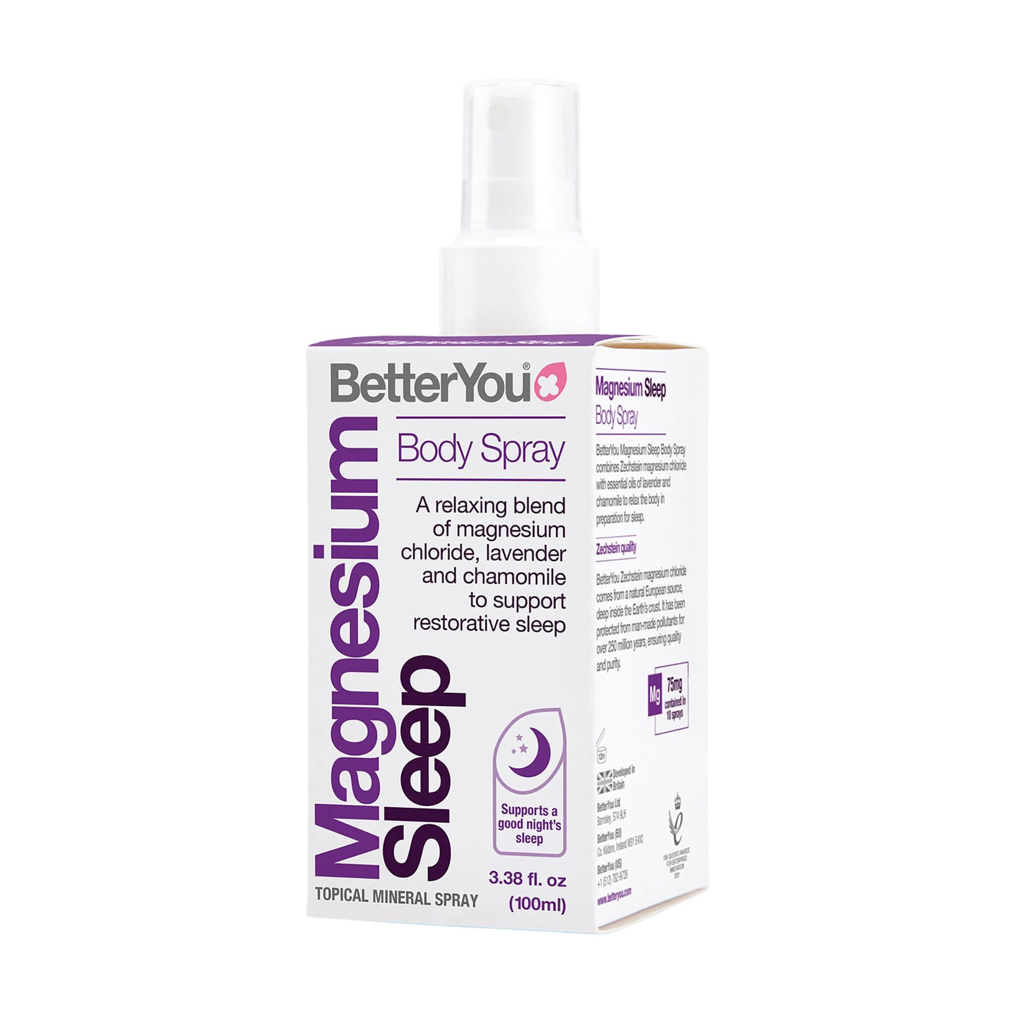 BetterYou Magnesium Sleep Body Spray, Made with Zechstein Magnesium Chloride and Essential Oils, Magnesium Supplement, Natural Sleep Aid, Palm-Oil Free, 100ml (600 Sprays)