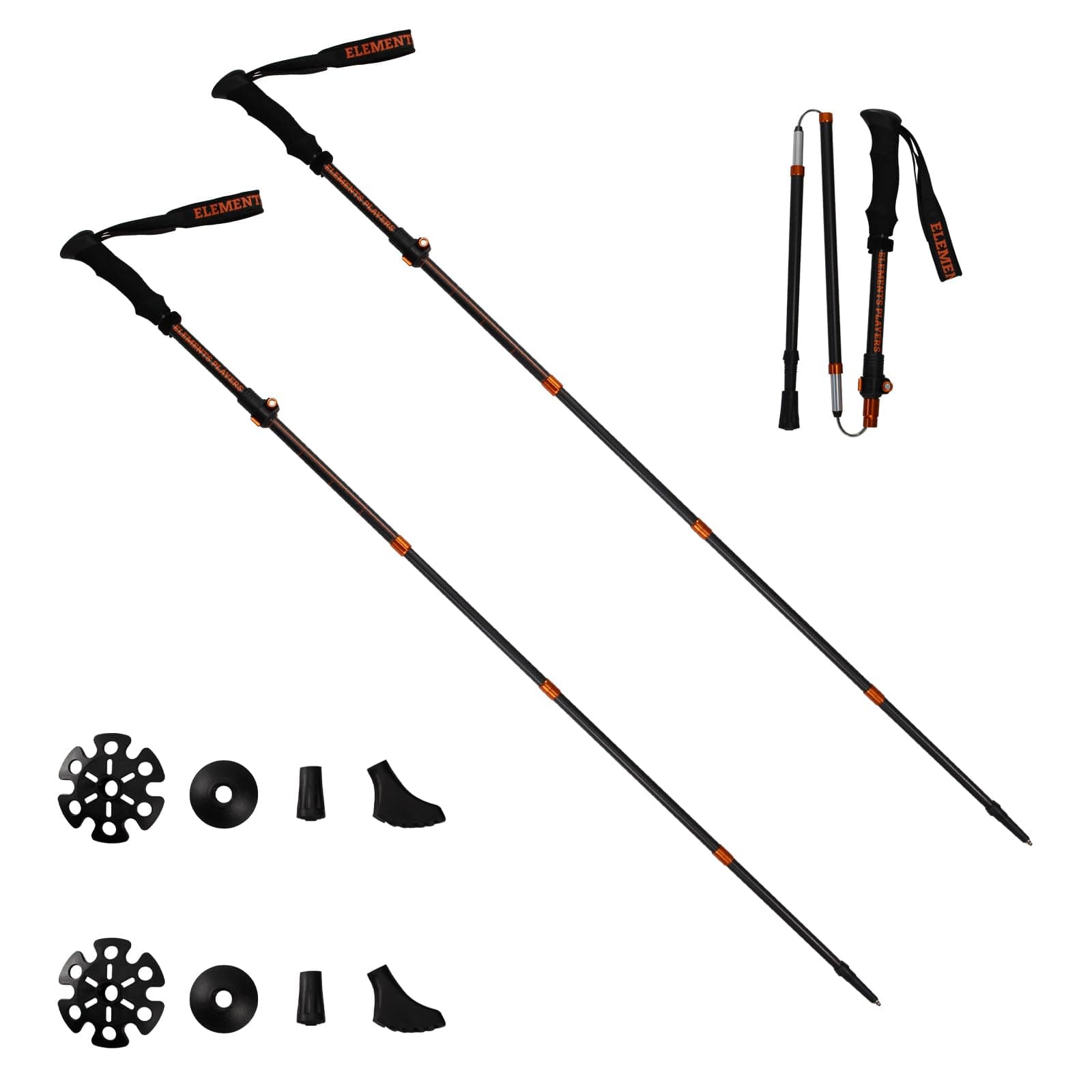 ELEMENTS PLAYERS 80% Trekking Poles for Hiking 3K Anti-Shock Carbon Fiber Ultralight Foldable - Professional Hybrid Terrain (2PC)