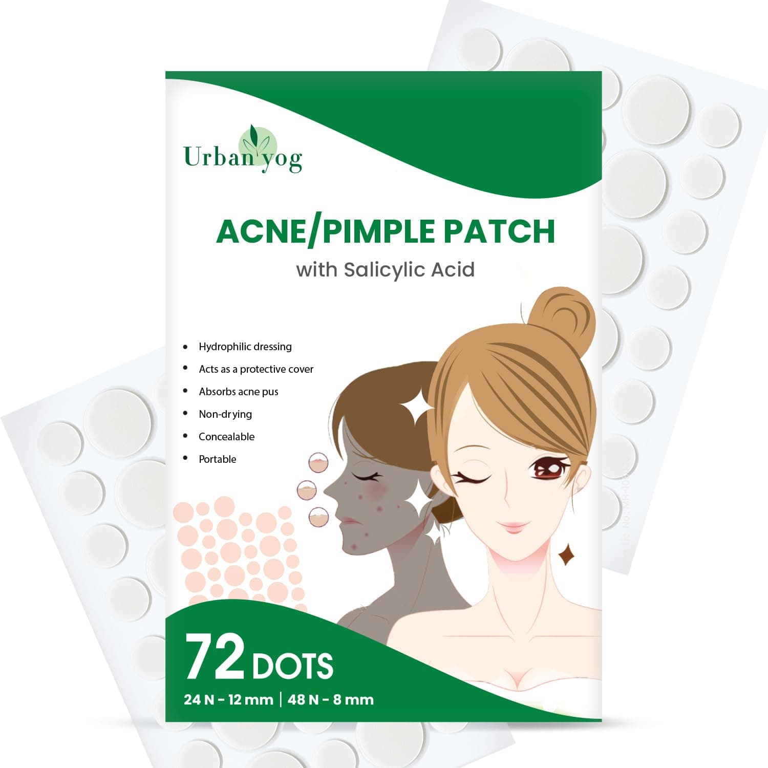 Urban yog Acne Pimple Patch - 72 Invisible Facial Stickers cover with 100 Hydrocolloid, overnight Pimple - Acne Absorbing patch (Single)