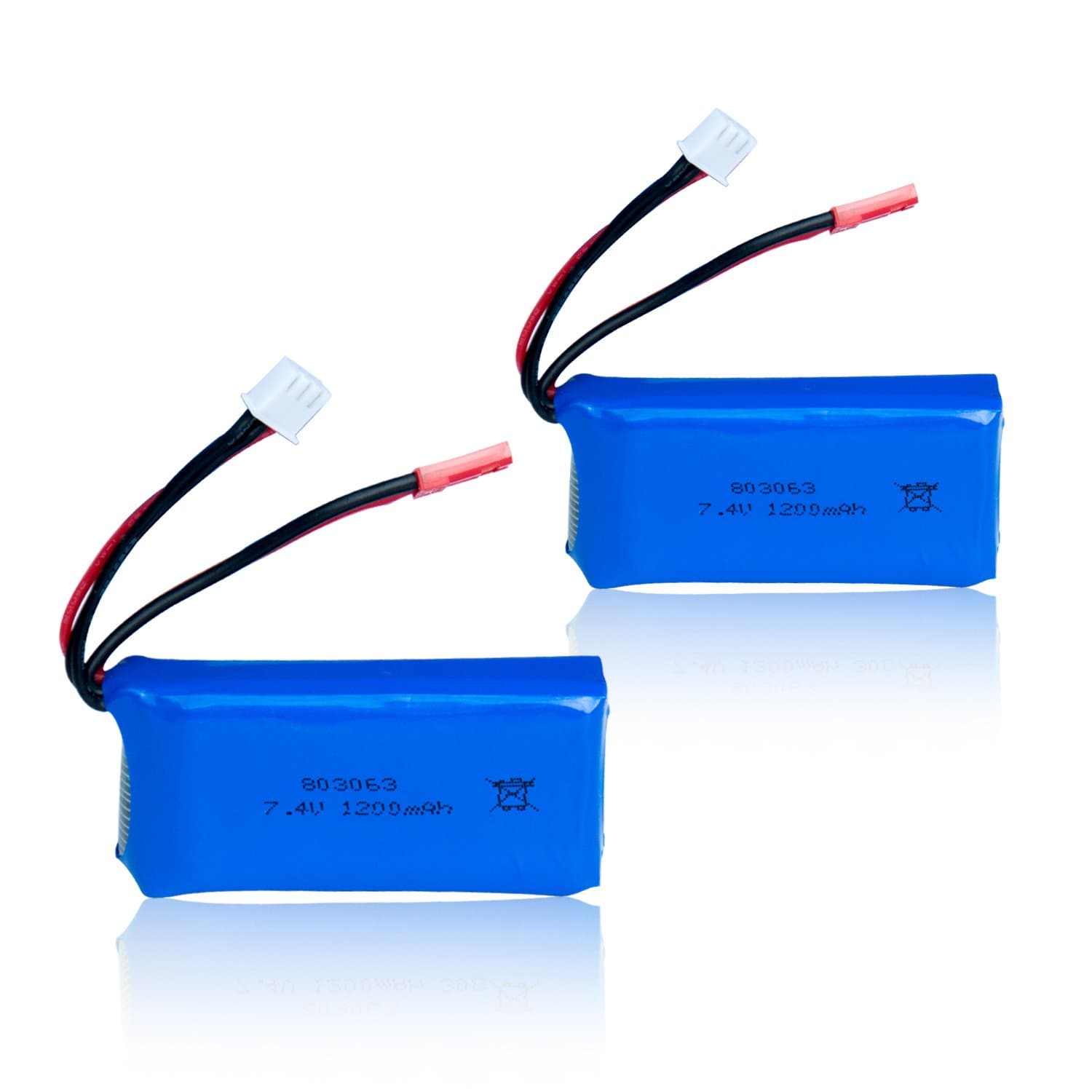 7.4V 1200mAh Lipo Battery for MJX X101 WLtoys V666 V353B UDI U829X RC Drone-Pack of 2