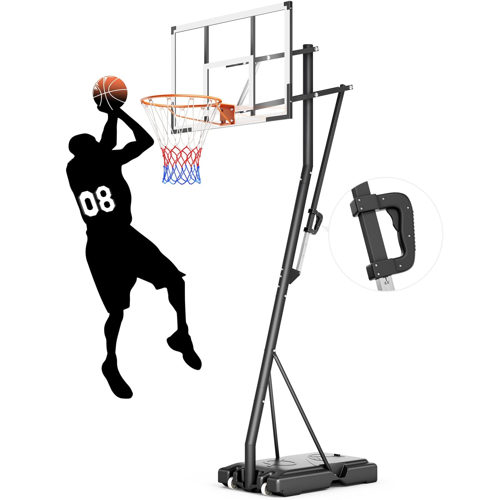 Yohood Basketball Hoop, 10FT Basketball Goal Adjustable Easily, Portable Hoops & Goals Outdoor/Indoor with PC Backboard and Wheels, Basketball Goal System for Kids/Teens/Youth/Adults