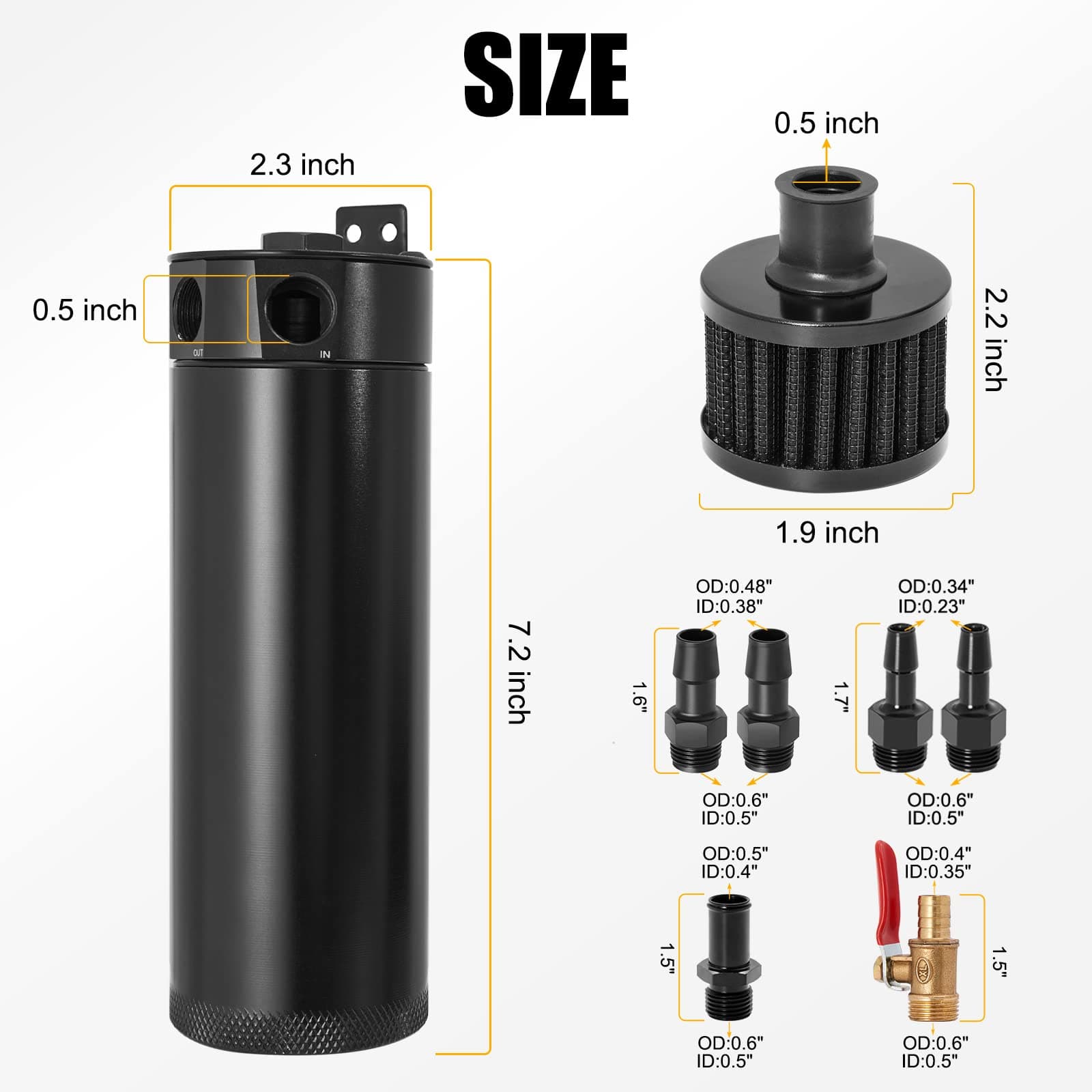 Universal 2 Port Aluminum 750ml Baffled Oil Catch Can Reservoir Tank with Breather Filter and Drain Valve
