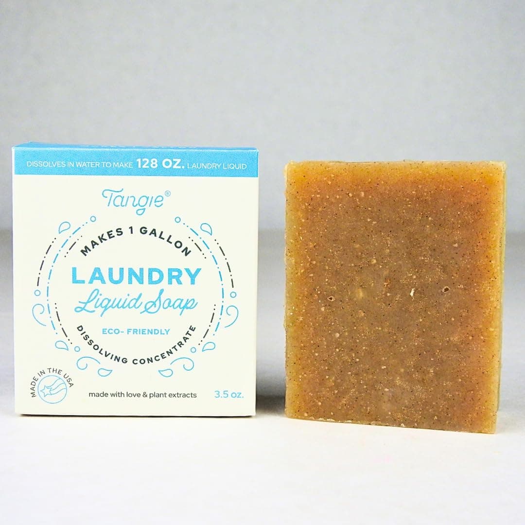 Tangie Laundry Concentrate Bar – Fragrance Free, Dye Free, Safe for Baby Clothes – Plastic Free, Zero Waste Laundry Detergent Refill – Dissolves to Make 128+ Loads of Liquid Laundry