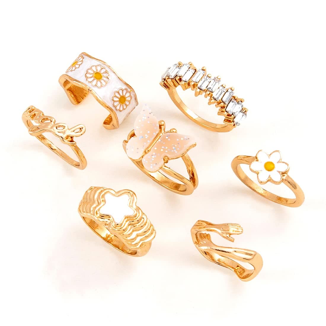 Latest Stylish Y2k Gen Z Chunky Finger Rings for Women and Girls - Set of 7 (14173r) Golden