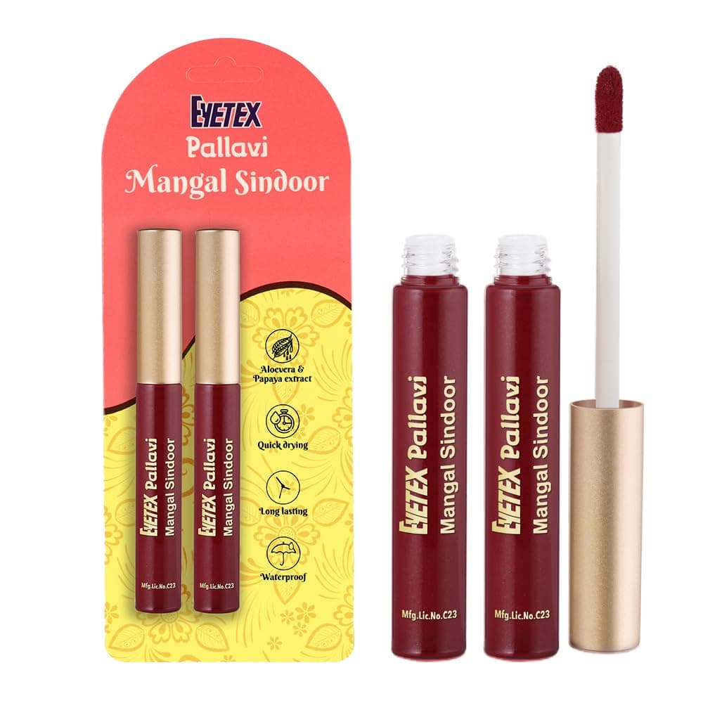 EYETEX Full Liquid Mangal Sindoor - (Pack Of 2), Skin-Friendly, Semi-Matte,Water-Resistant, Quick-Dry, Fade-Proof & Crease-Free (6G- Dark Maroon)