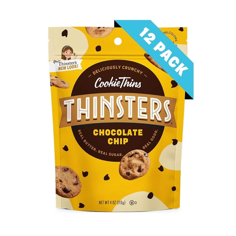 Thinsters Cookie Thins Chocolate Chip, Non GMO, Peanut Free, 4 Ounce, Pack of 12