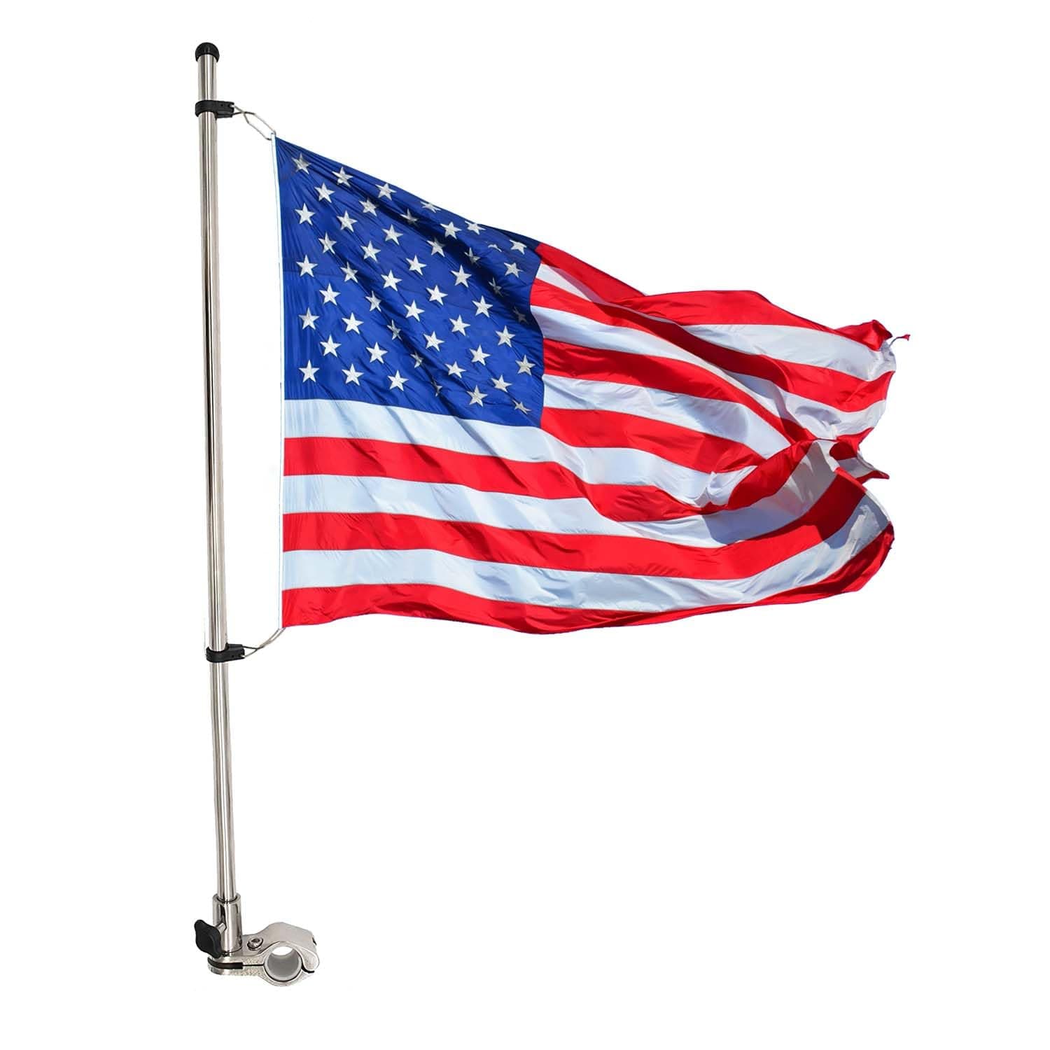 MARINE CITY Stainless Steel Flag Pole Base with Flag Rod and 12x18 Inches US Flag Set - Ideal for Marines, Boats, Yachts, Ships, and RVs (1 Set)
