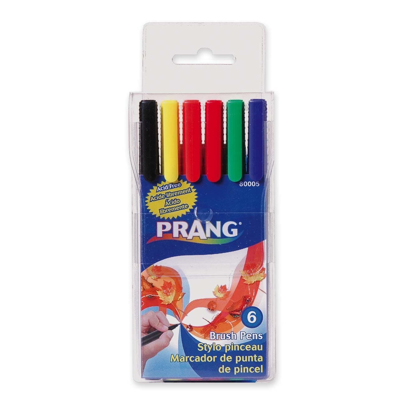 Prang Brush Pens, Acid-Free, Flexi-Tip, Water-Based, Washable, Assorted Colors, 6-Pack (80005)