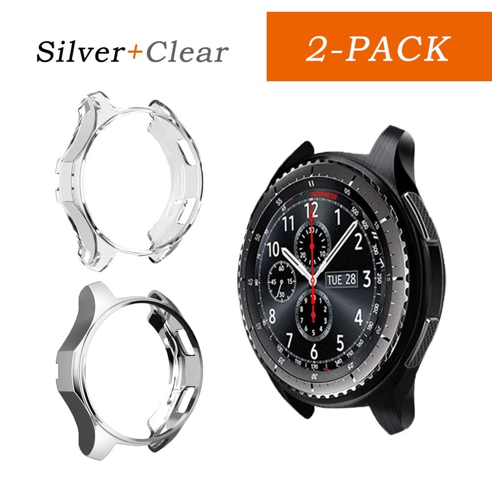 Cuteey Case for Samsung Galaxy Watch 46mm,Soft TPU Protector Bumper Shock-Proof Protective Cover for Galaxy Watch Gear S3 Band Accessories (Silver/Clear, 46mm)