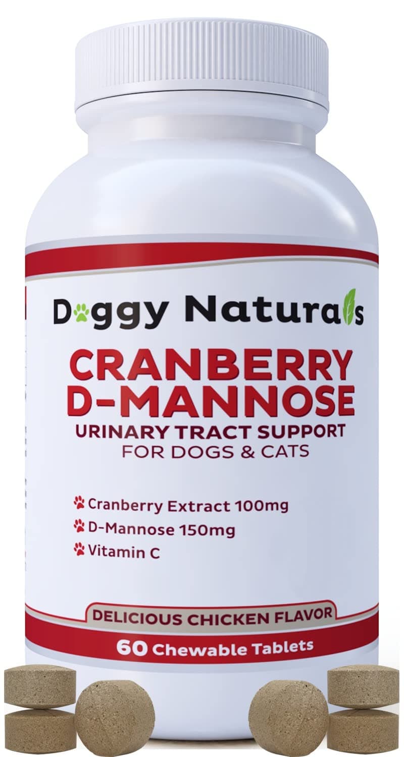 Cranberry D-Mannose for Dogs and Cats Urinary Tract Infection Support Prevents and Eliminates UTI, Bladder Infection Kidney Support, Antioxidant (Single Strength Tablet, 60 Count)