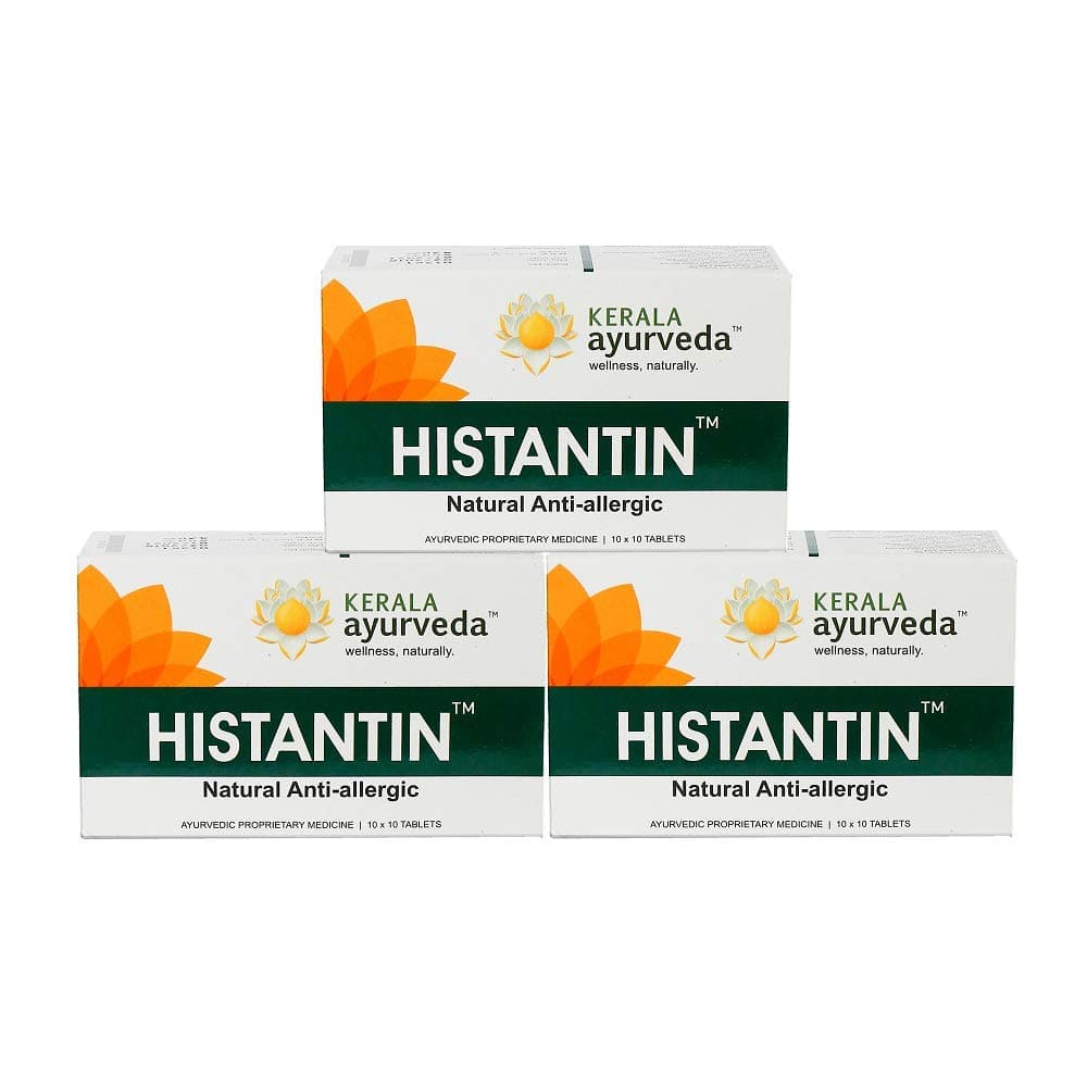Histantin 100 Tablets|Ayurvedic Anti-Allergic Medicine for Seasonal,Respiratory Allergies|Non-Drowsy Relief from Cold,Cough,Sneezing & Skin Rashes|With Haldi,Amla & Giloy (Pack of 3)