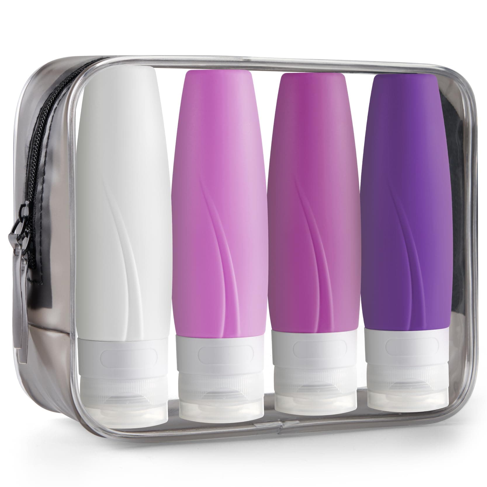 INSFIT Portable Travel Bottles TSA Approved, 3oz Leak Proof BPA Free Silicone Cosmetic Travel Size Toiletry Containers, Squeezable Silicone Tubes, Refillable Bottles for Shampoo 4 Pack Purple