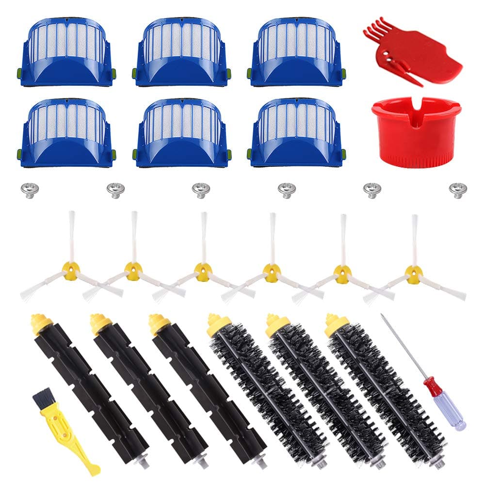 ECOMAID Replacement Parts Kit Bristle & Flexible Beater Brush & Armed-3 Side Brush & Filters for iRobot Roomba 600 Series 614 620 630 650 660 665 690 Vacuum Cleaner Accessory