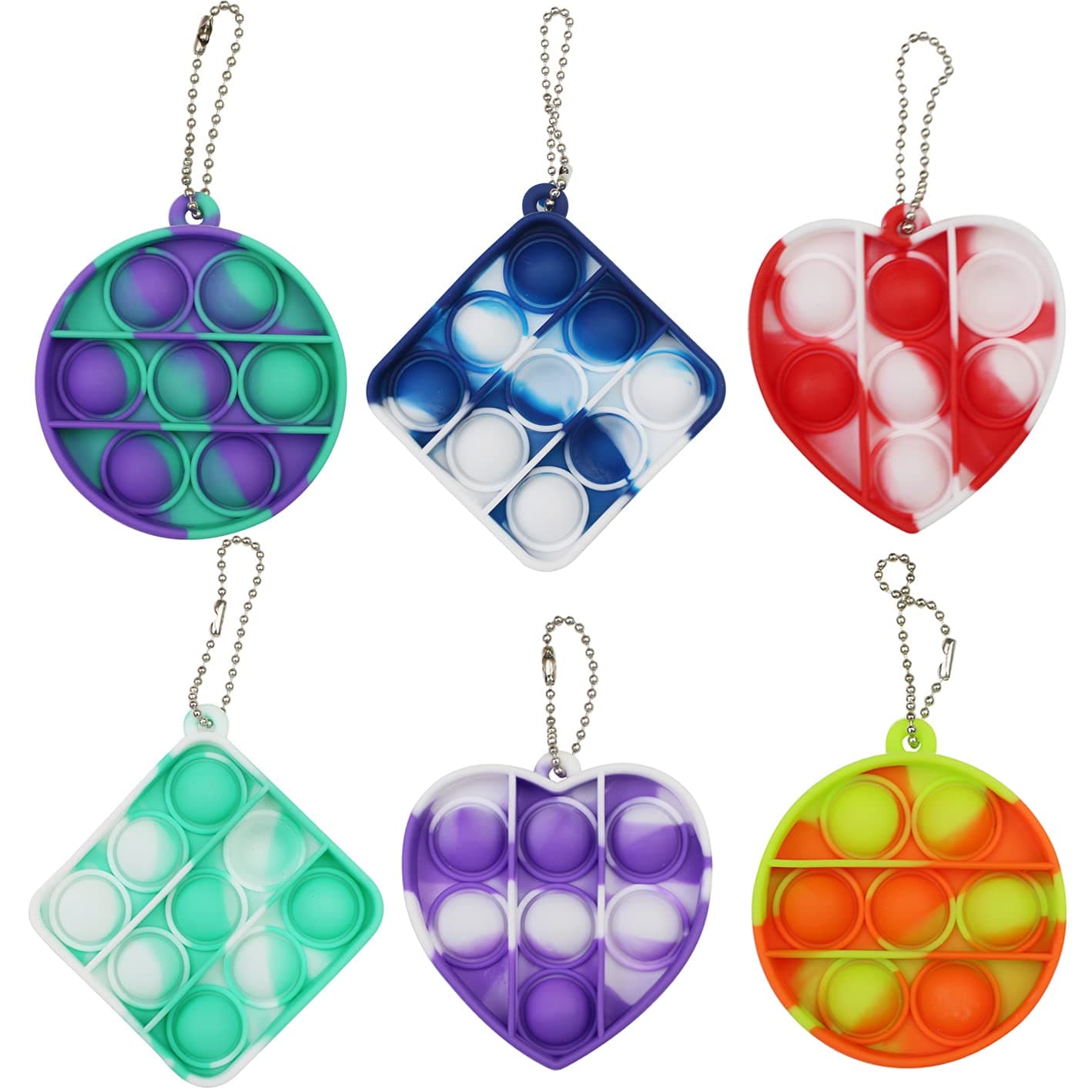 6 Pack Pocket Pop Keychains, Mini Fidgets, Variety Pack of Pop it Keychains, Perfect Pop it Party Favors, Durable Silicone, Bubble pop Keychain, Assorted Shapes and Colors