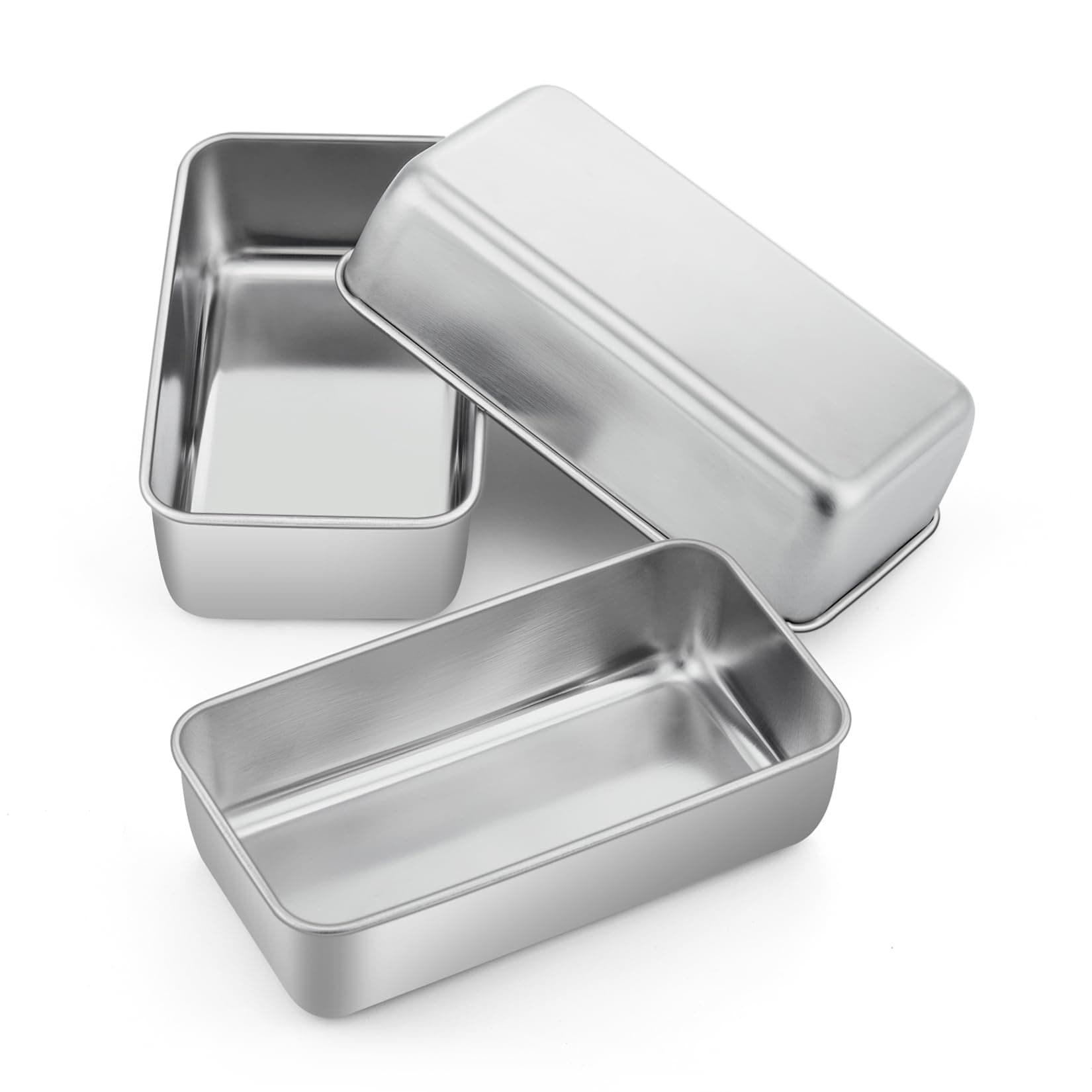 Loaf Pan Bread Baking Pans Set of 3, P&P CHEF 9 inch Stainless Steel Bakeware For Bread Meatloaf Lasagna Cake Toast, Food Safety & Non Toxic, Deep Side & Smooth Roll, Easy Clean & Dishwasher Safe
