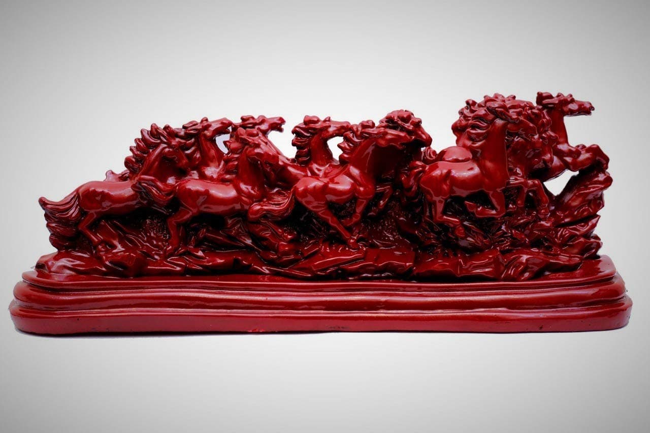 INARA Creation 12 Running Horses Statue/Showpiece for Home/Office/Living Room Decoration - Red