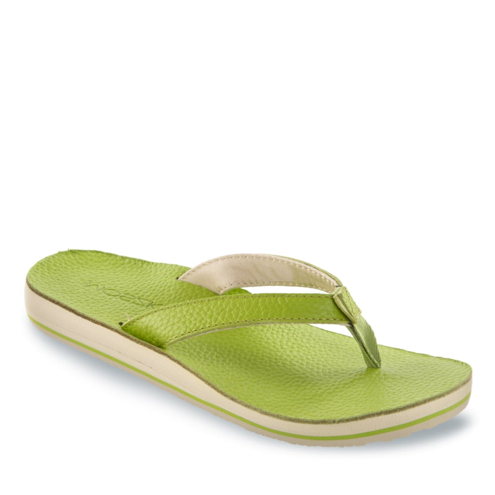 Wing Women Open Toe Leather Green Flip Flop Sandal