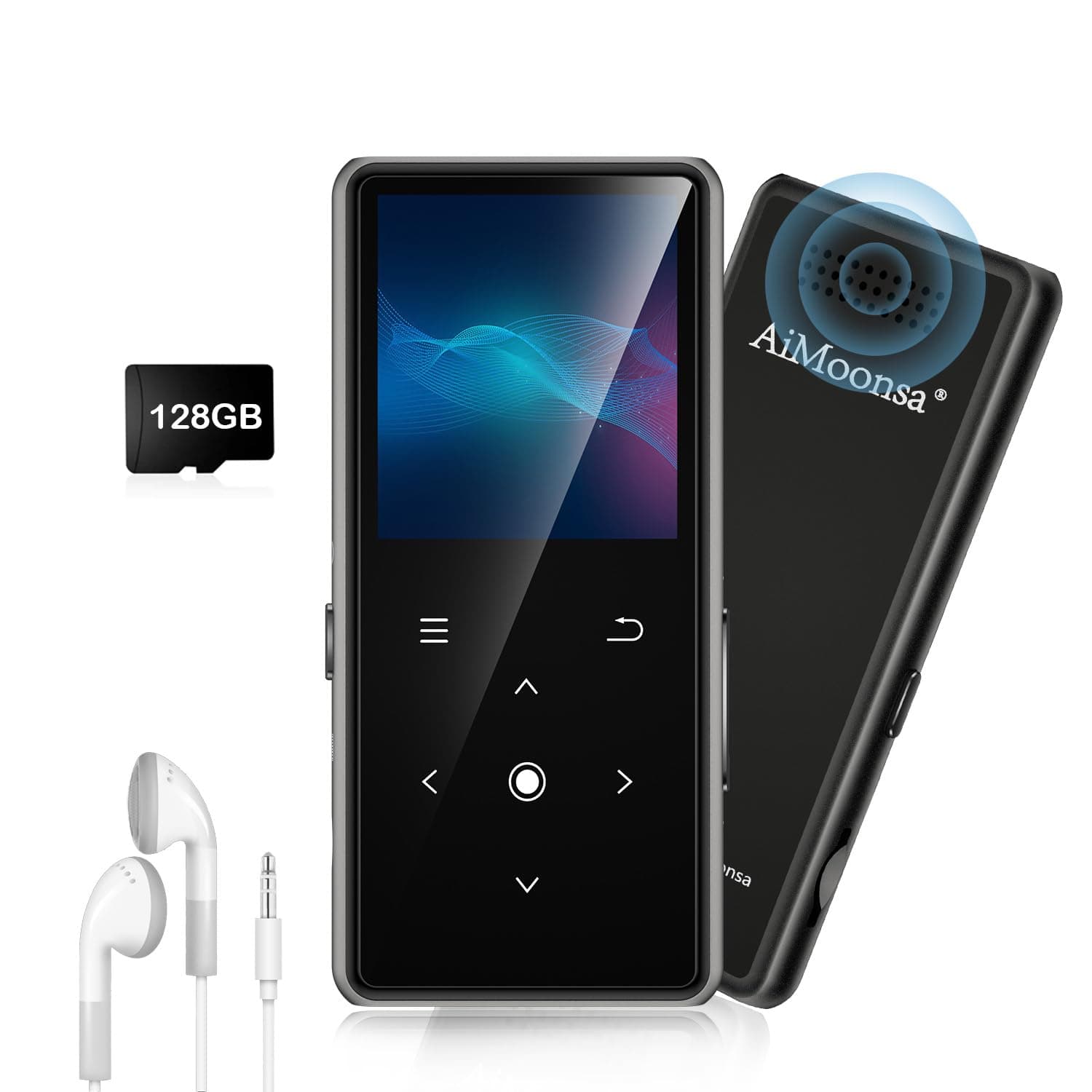 128GB MP3 Player with Bluetooth, AiMoonsa Music Player with Built-in HD Speaker, FM Radio, Voice Recorder, HiFi Sound
